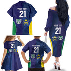 Custom Warriors-Cowboys Family Matching Off The Shoulder Long Sleeve Dress and Hawaiian Shirt Together Sporty Style