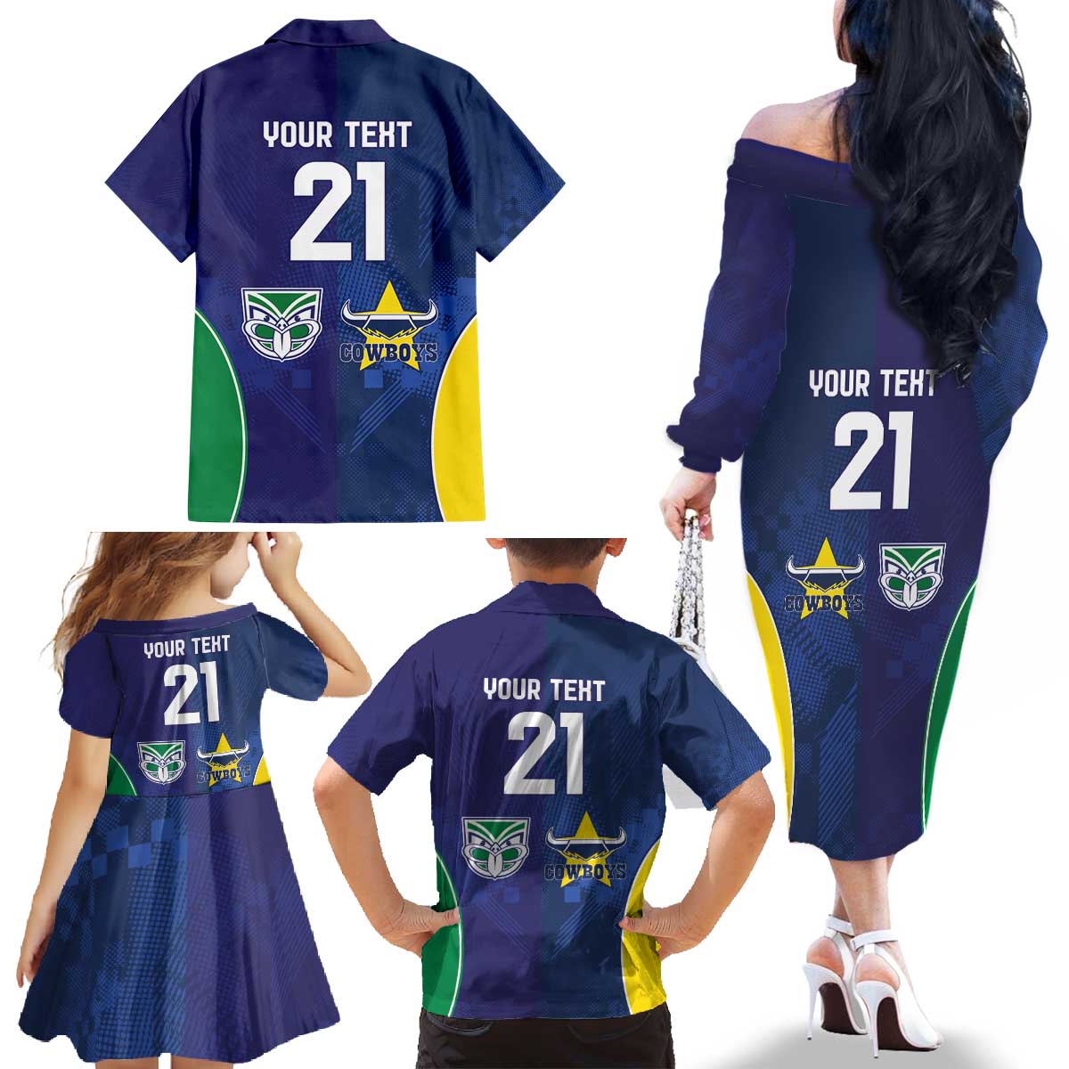 Custom Warriors-Cowboys Family Matching Off The Shoulder Long Sleeve Dress and Hawaiian Shirt Together Sporty Style