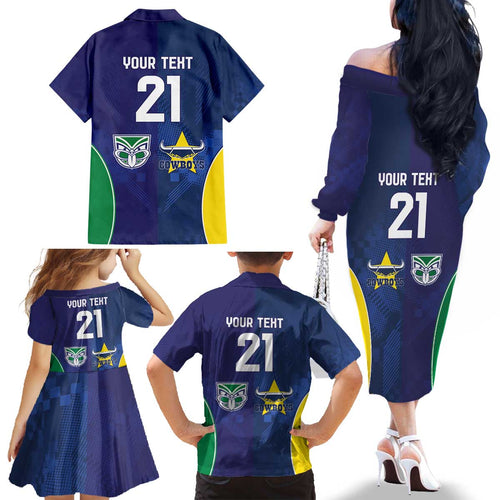 Custom Warriors-Cowboys Family Matching Off The Shoulder Long Sleeve Dress and Hawaiian Shirt Together Sporty Style