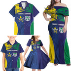 Custom Warriors-Cowboys Family Matching Off Shoulder Maxi Dress and Hawaiian Shirt Together Sporty Style