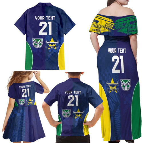 Custom Warriors-Cowboys Family Matching Off Shoulder Maxi Dress and Hawaiian Shirt Together Sporty Style