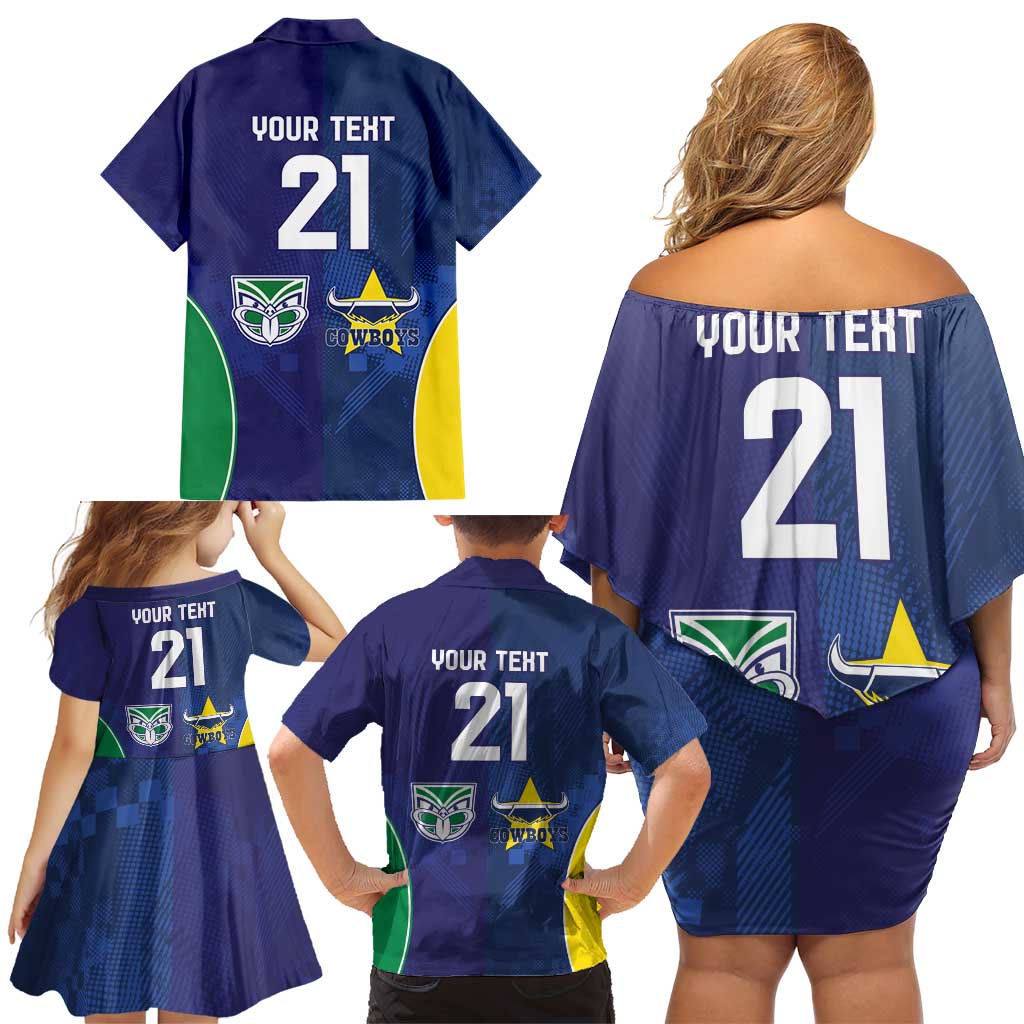 Custom Warriors-Cowboys Family Matching Off Shoulder Short Dress and Hawaiian Shirt Together Sporty Style