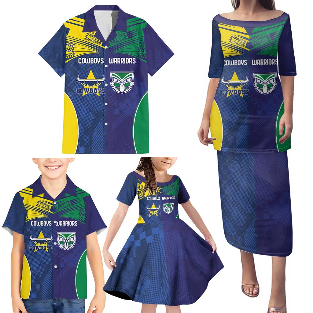 Custom Warriors-Cowboys Family Matching Puletasi and Hawaiian Shirt Together Sporty Style