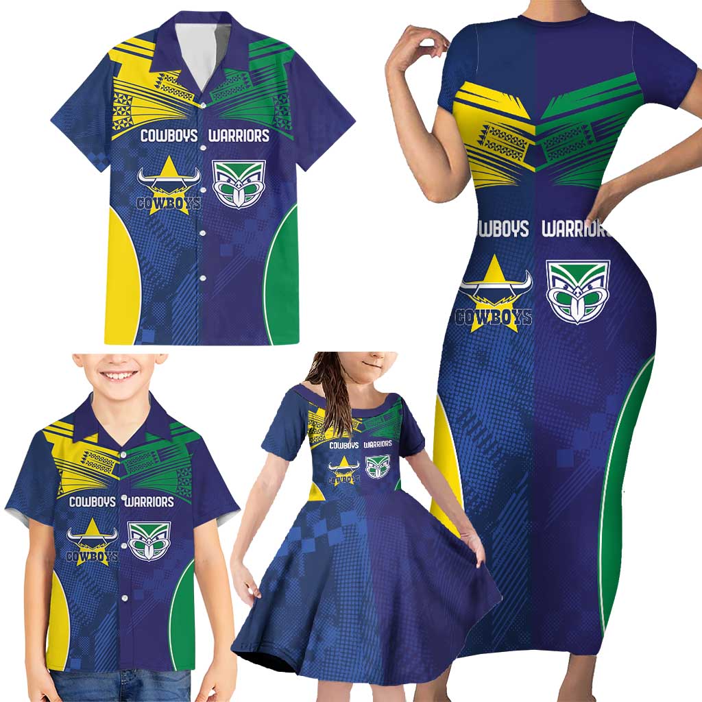 Custom Warriors-Cowboys Family Matching Short Sleeve Bodycon Dress and Hawaiian Shirt Together Sporty Style