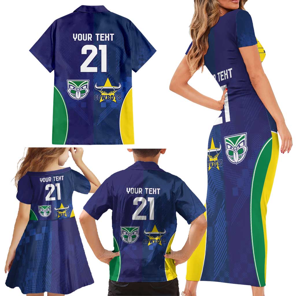 Custom Warriors-Cowboys Family Matching Short Sleeve Bodycon Dress and Hawaiian Shirt Together Sporty Style