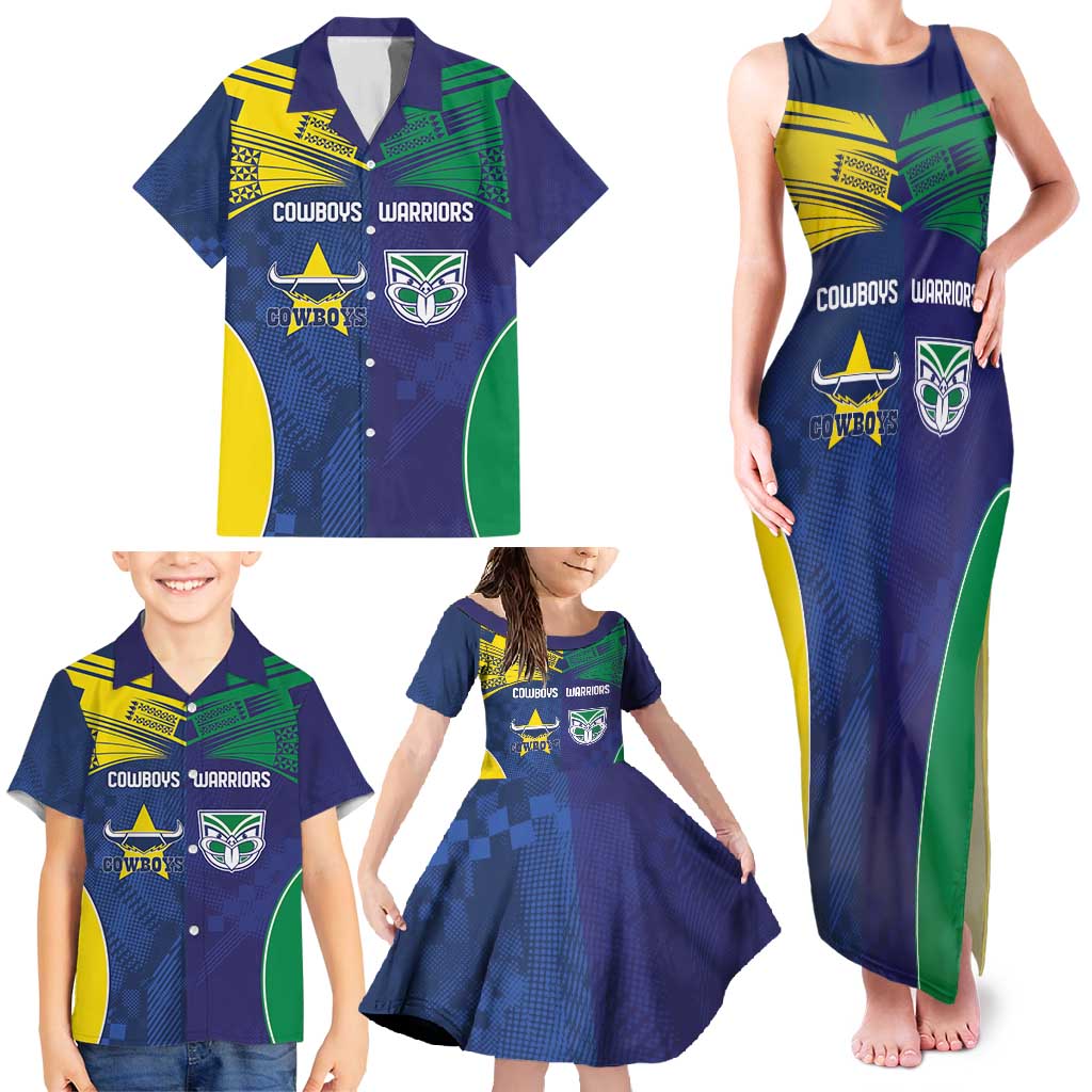 Custom Warriors-Cowboys Family Matching Tank Maxi Dress and Hawaiian Shirt Together Sporty Style