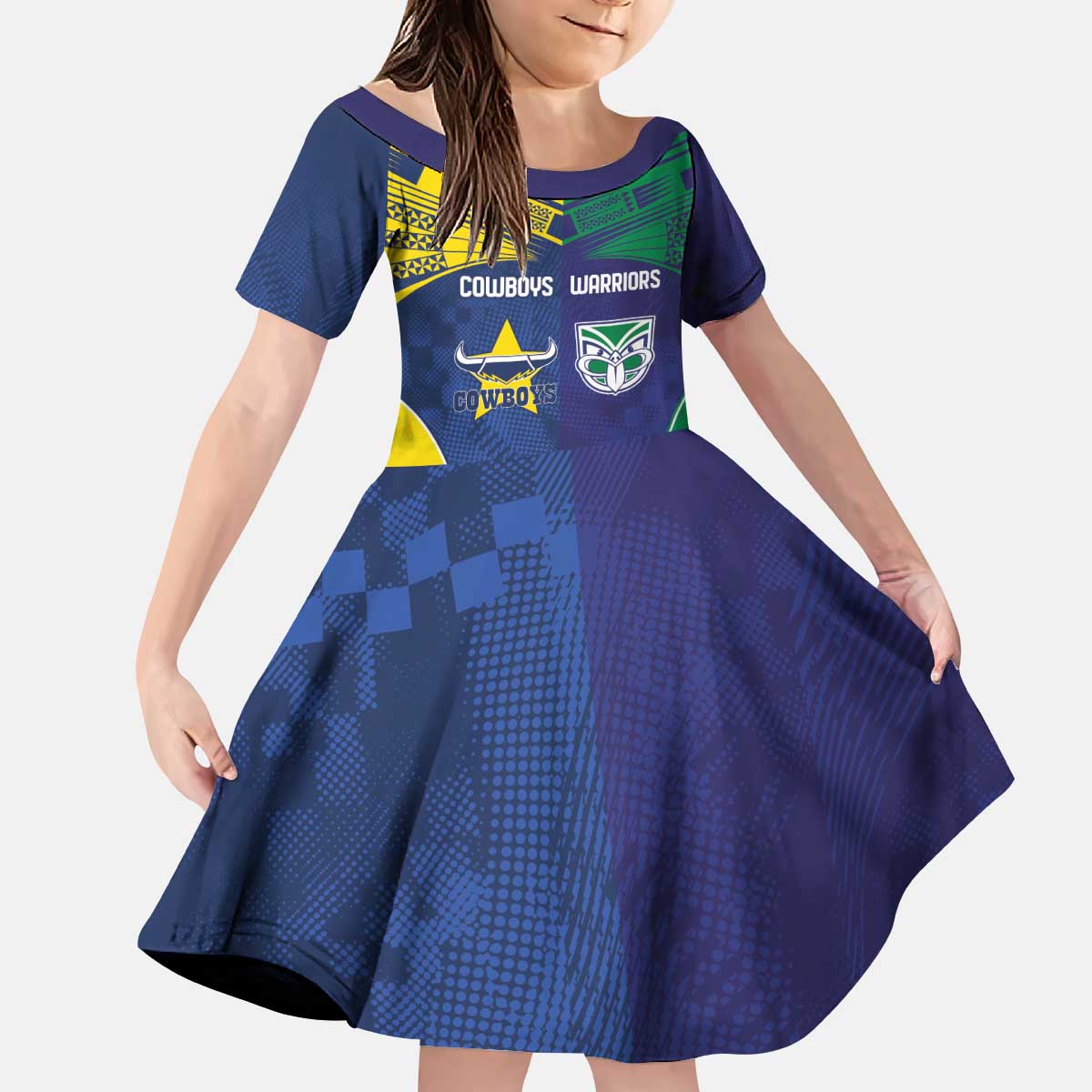 Custom Warriors-Cowboys Kid Short Sleeve Dress Together Sporty Style