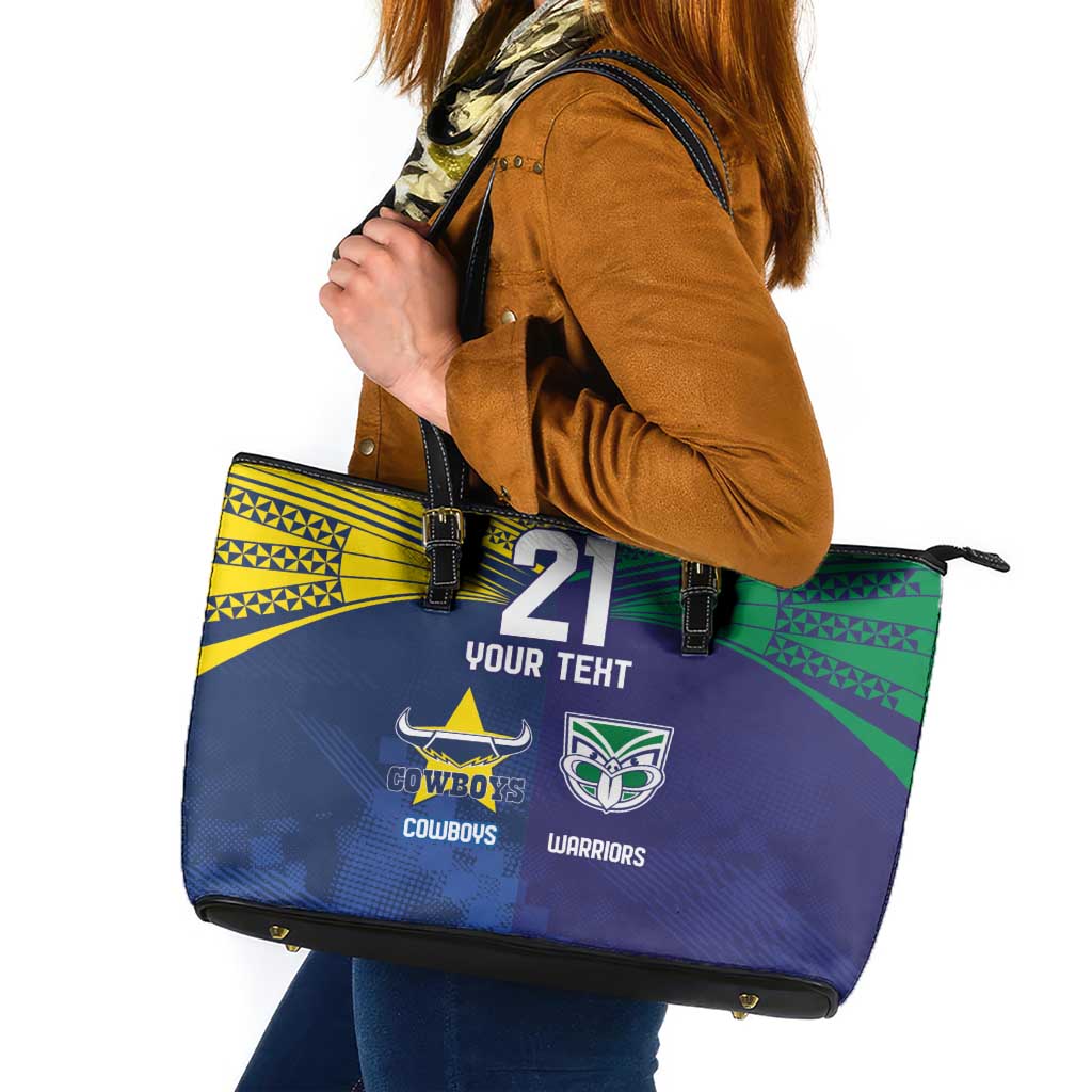 Custom Warriors-Cowboys Leather Tote Bag Together Sporty Style