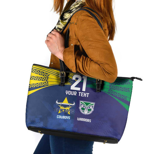 Custom Warriors-Cowboys Leather Tote Bag Together Sporty Style