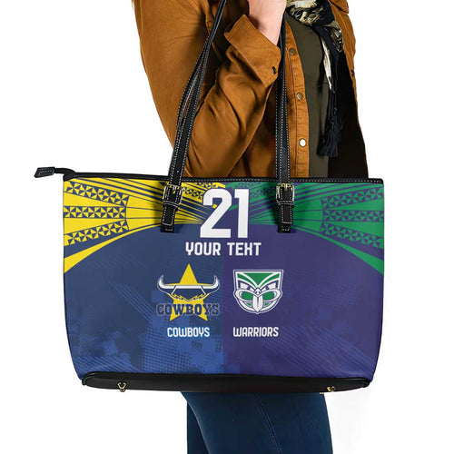 Custom Warriors-Cowboys Leather Tote Bag Together Sporty Style
