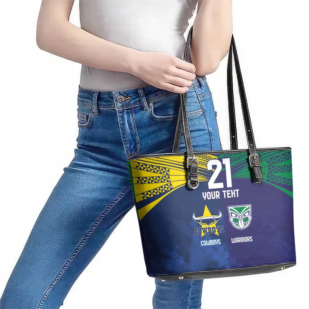 Custom Warriors-Cowboys Leather Tote Bag Together Sporty Style