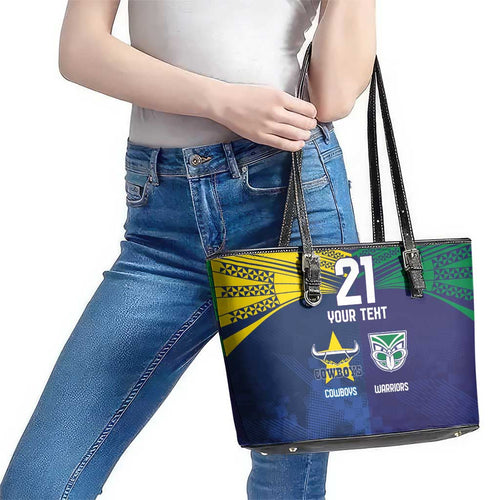 Custom Warriors-Cowboys Leather Tote Bag Together Sporty Style