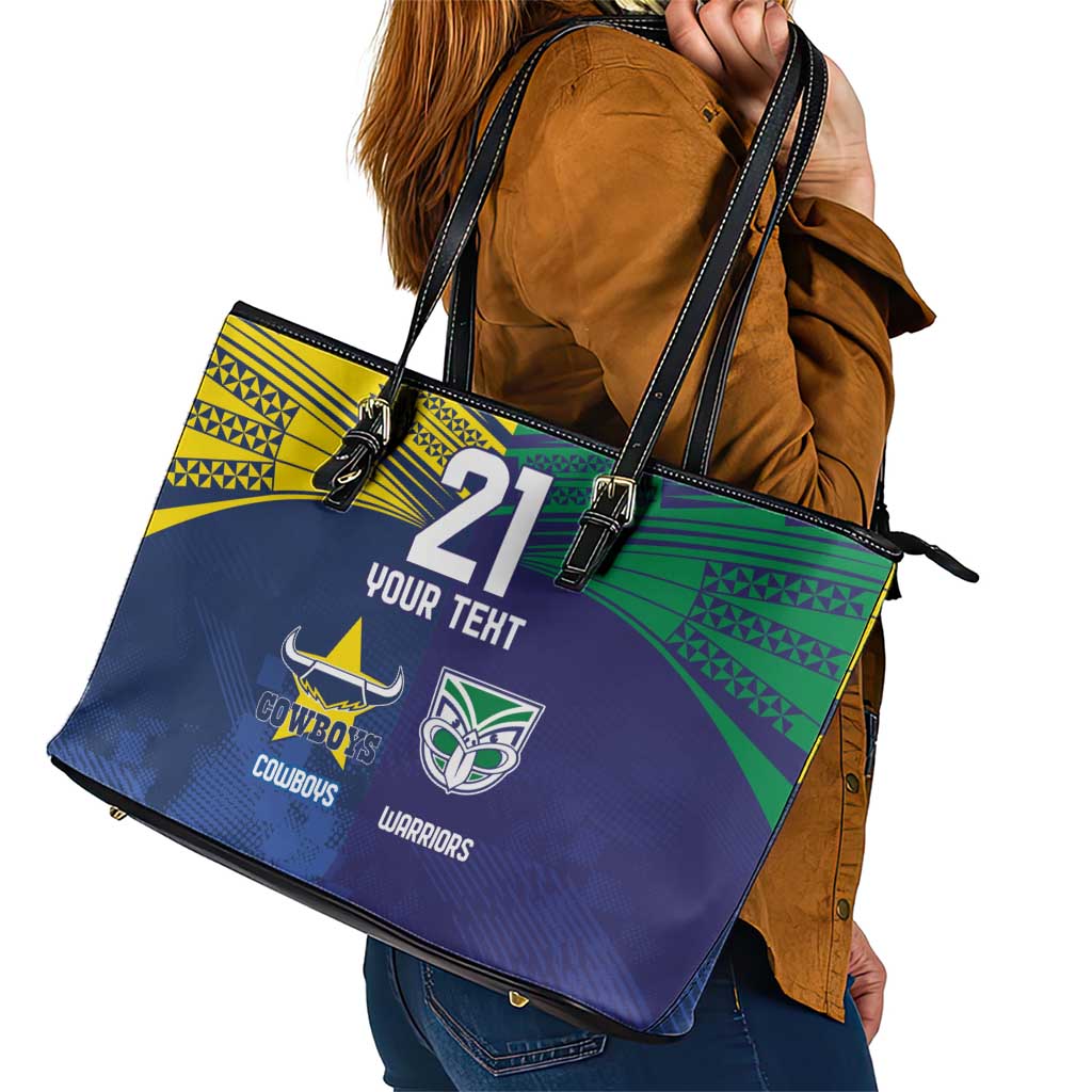 Custom Warriors-Cowboys Leather Tote Bag Together Sporty Style