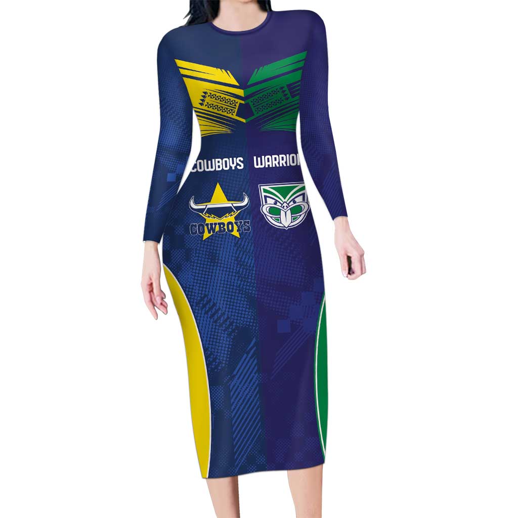 Custom Warriors-Cowboys Long Sleeve Bodycon Dress Together Sporty Style