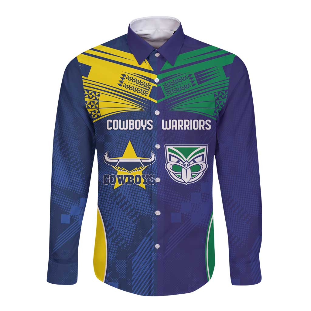 Custom Warriors-Cowboys Long Sleeve Button Shirt Together Sporty Style