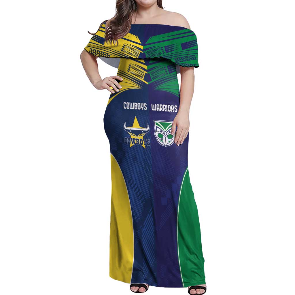 Custom Warriors-Cowboys Off Shoulder Maxi Dress Together Sporty Style