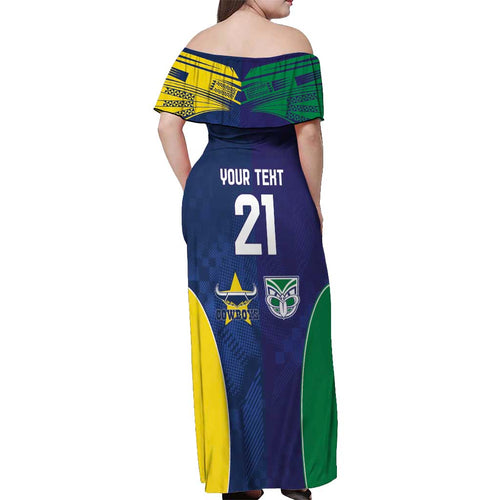 Custom Warriors-Cowboys Off Shoulder Maxi Dress Together Sporty Style