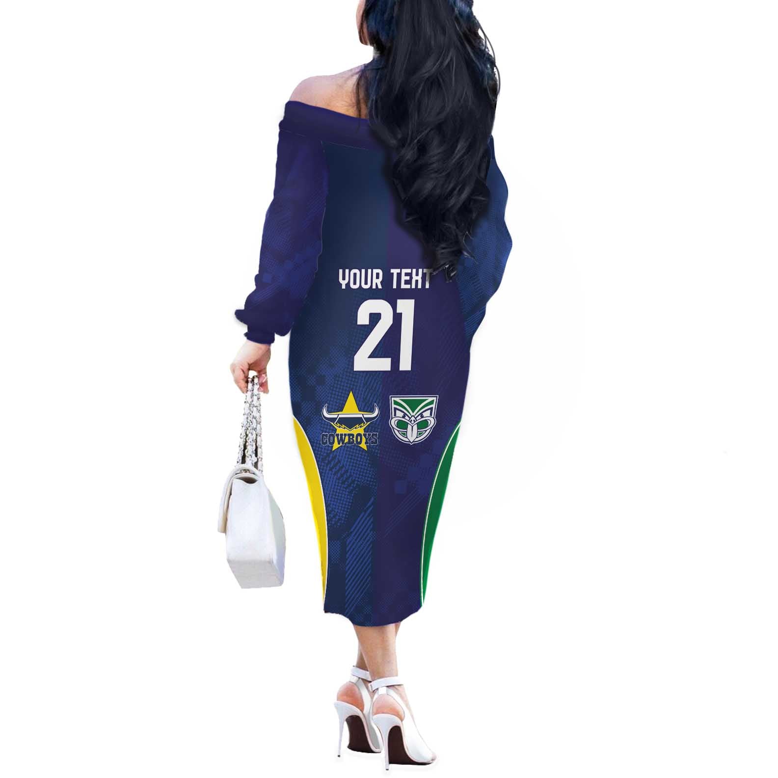 Custom Warriors-Cowboys Off The Shoulder Long Sleeve Dress Together Sporty Style