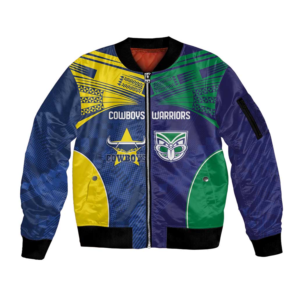 Custom Warriors-Cowboys Sleeve Zip Bomber Jacket Together Sporty Style