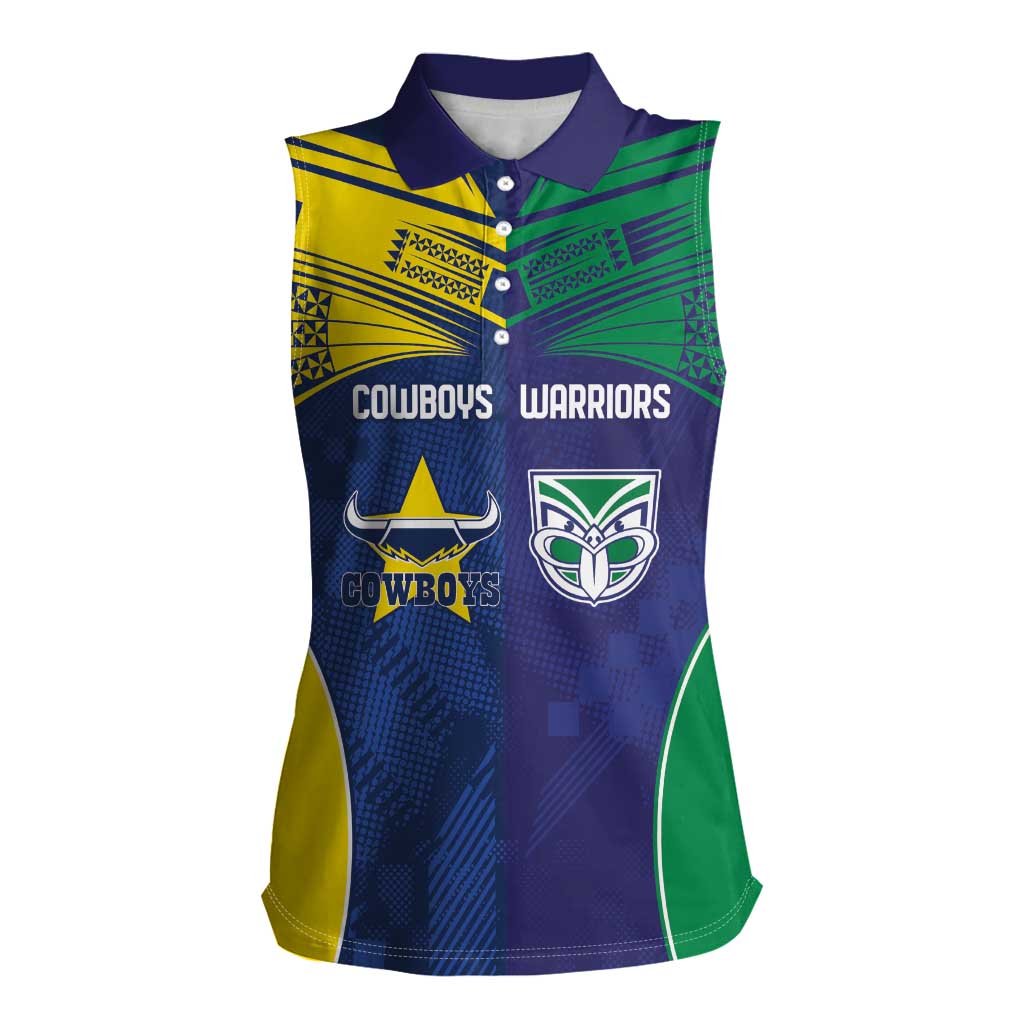 Custom Warriors-Cowboys Women Sleeveless Polo Shirt Together Sporty Style