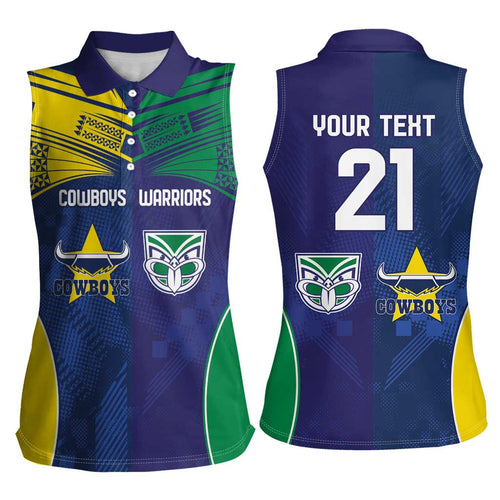 Custom Warriors-Cowboys Women Sleeveless Polo Shirt Together Sporty Style