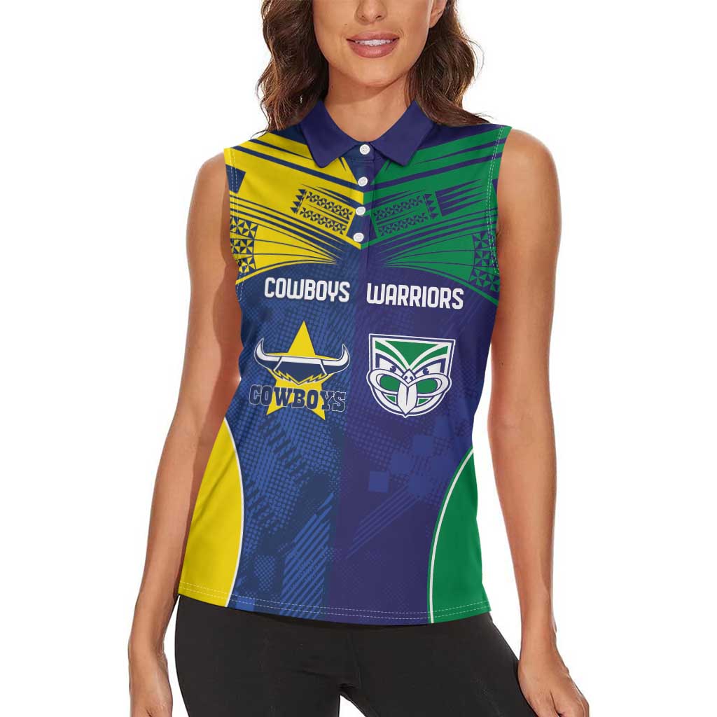 Custom Warriors-Cowboys Women Sleeveless Polo Shirt Together Sporty Style