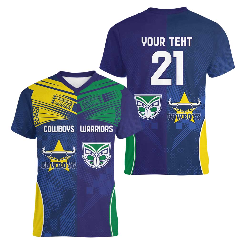 Custom Warriors-Cowboys Women V-Neck T-Shirt Together Sporty Style