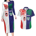 Custom Warriors-Dragons Couples Matching Long Sleeve Bodycon Dress and Hawaiian Shirt Together Sporty Style