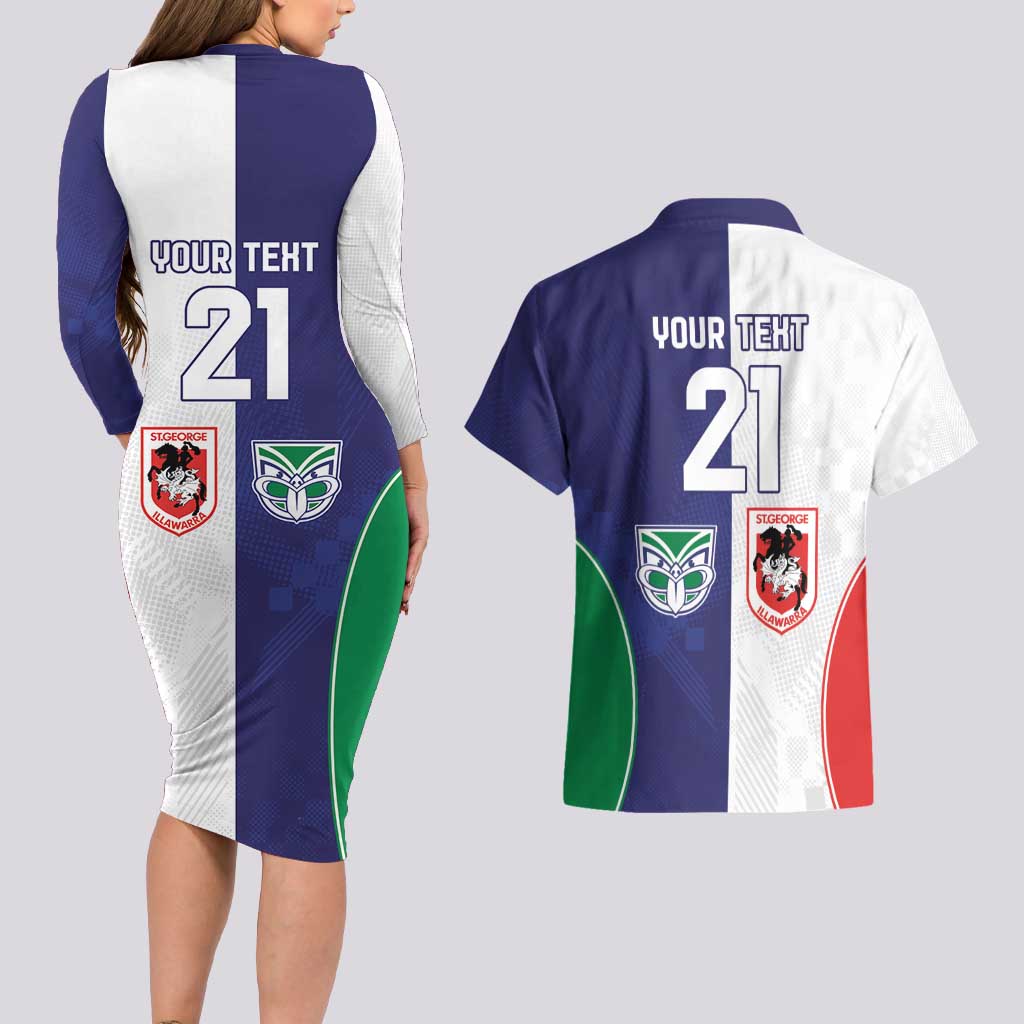 Custom Warriors-Dragons Couples Matching Long Sleeve Bodycon Dress and Hawaiian Shirt Together Sporty Style