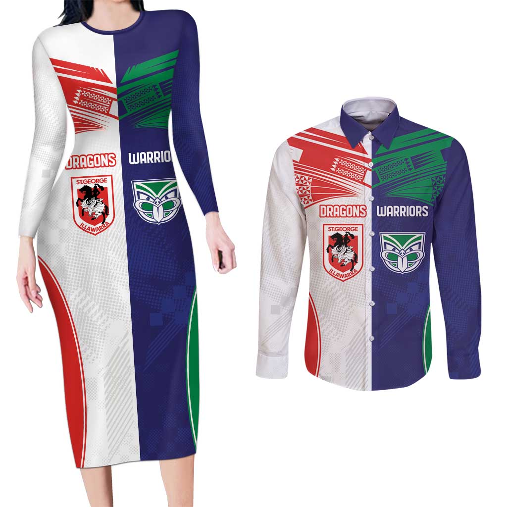 Custom Warriors-Dragons Couples Matching Long Sleeve Bodycon Dress and Long Sleeve Button Shirt Together Sporty Style