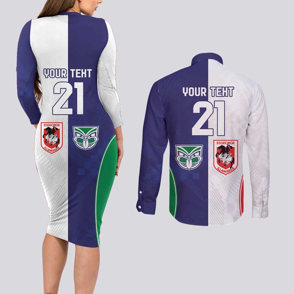 Custom Warriors-Dragons Couples Matching Long Sleeve Bodycon Dress and Long Sleeve Button Shirt Together Sporty Style