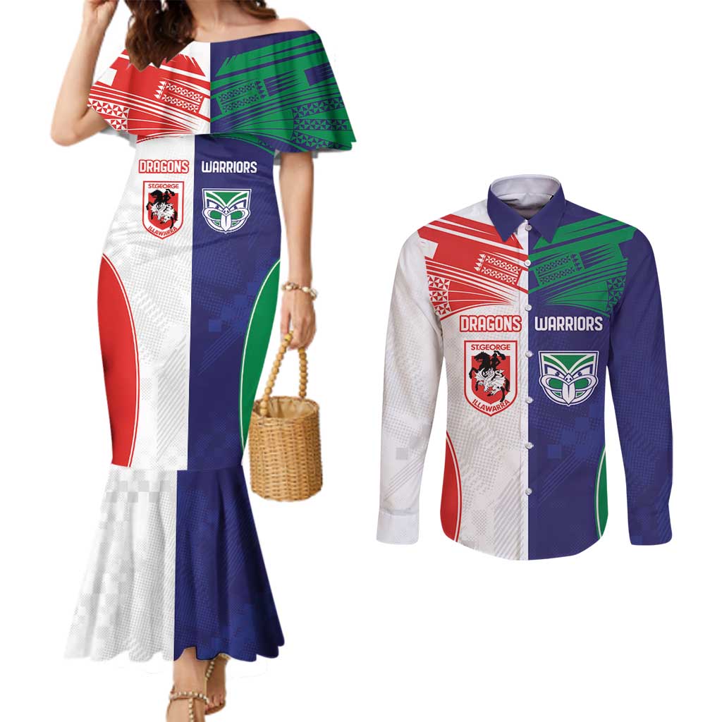 Custom Warriors-Dragons Couples Matching Mermaid Dress and Long Sleeve Button Shirt Together Sporty Style