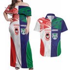Custom Warriors-Dragons Couples Matching Off Shoulder Maxi Dress and Hawaiian Shirt Together Sporty Style