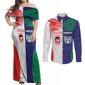 Custom Warriors-Dragons Couples Matching Off Shoulder Maxi Dress and Long Sleeve Button Shirt Together Sporty Style