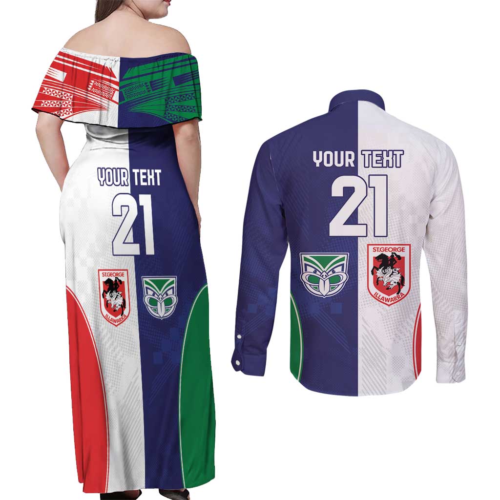 Custom Warriors-Dragons Couples Matching Off Shoulder Maxi Dress and Long Sleeve Button Shirt Together Sporty Style