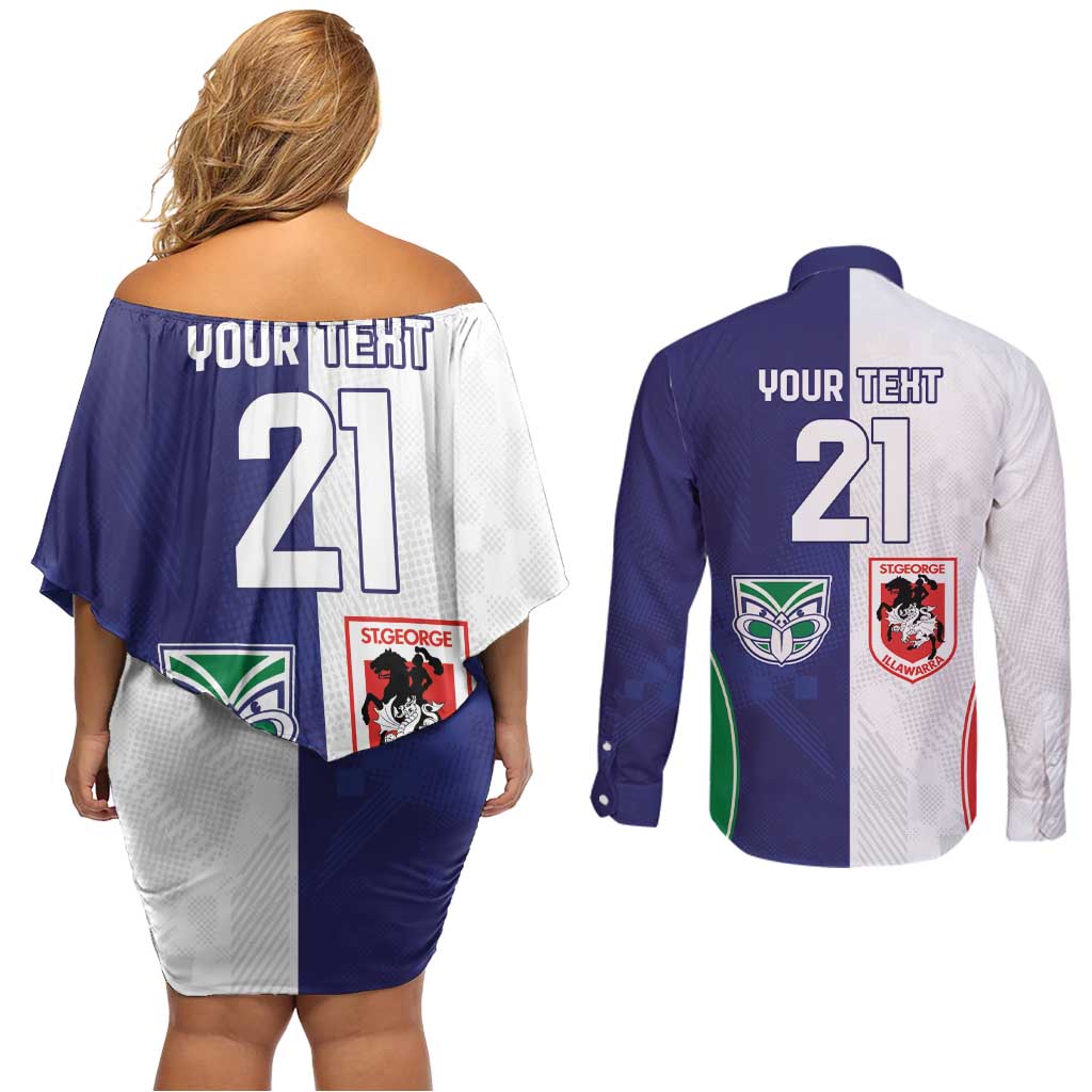Custom Warriors-Dragons Couples Matching Off Shoulder Short Dress and Long Sleeve Button Shirt Together Sporty Style