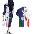 Custom Warriors-Dragons Couples Matching Off The Shoulder Long Sleeve Dress and Hawaiian Shirt Together Sporty Style