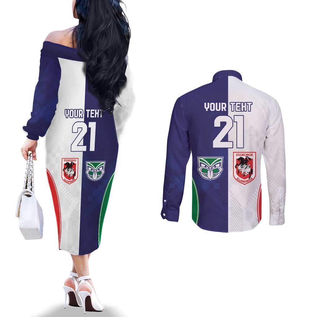 Custom Warriors-Dragons Couples Matching Off The Shoulder Long Sleeve Dress and Long Sleeve Button Shirt Together Sporty Style