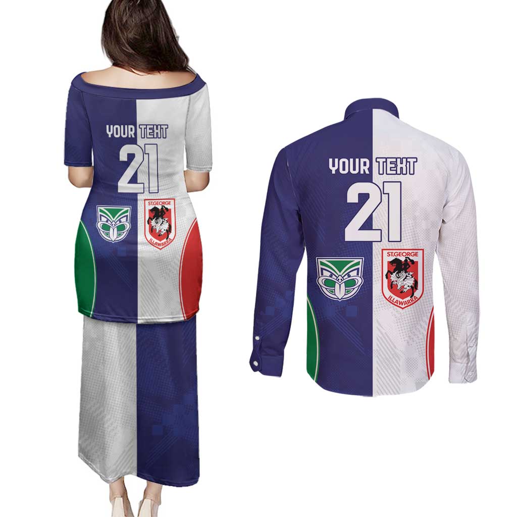 Custom Warriors-Dragons Couples Matching Puletasi and Long Sleeve Button Shirt Together Sporty Style