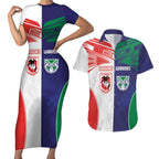 Custom Warriors-Dragons Couples Matching Short Sleeve Bodycon Dress and Hawaiian Shirt Together Sporty Style
