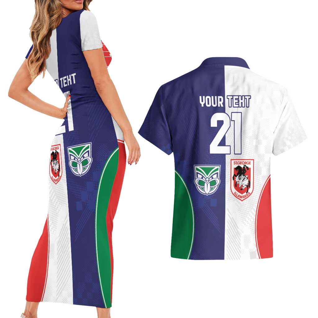 Custom Warriors-Dragons Couples Matching Short Sleeve Bodycon Dress and Hawaiian Shirt Together Sporty Style
