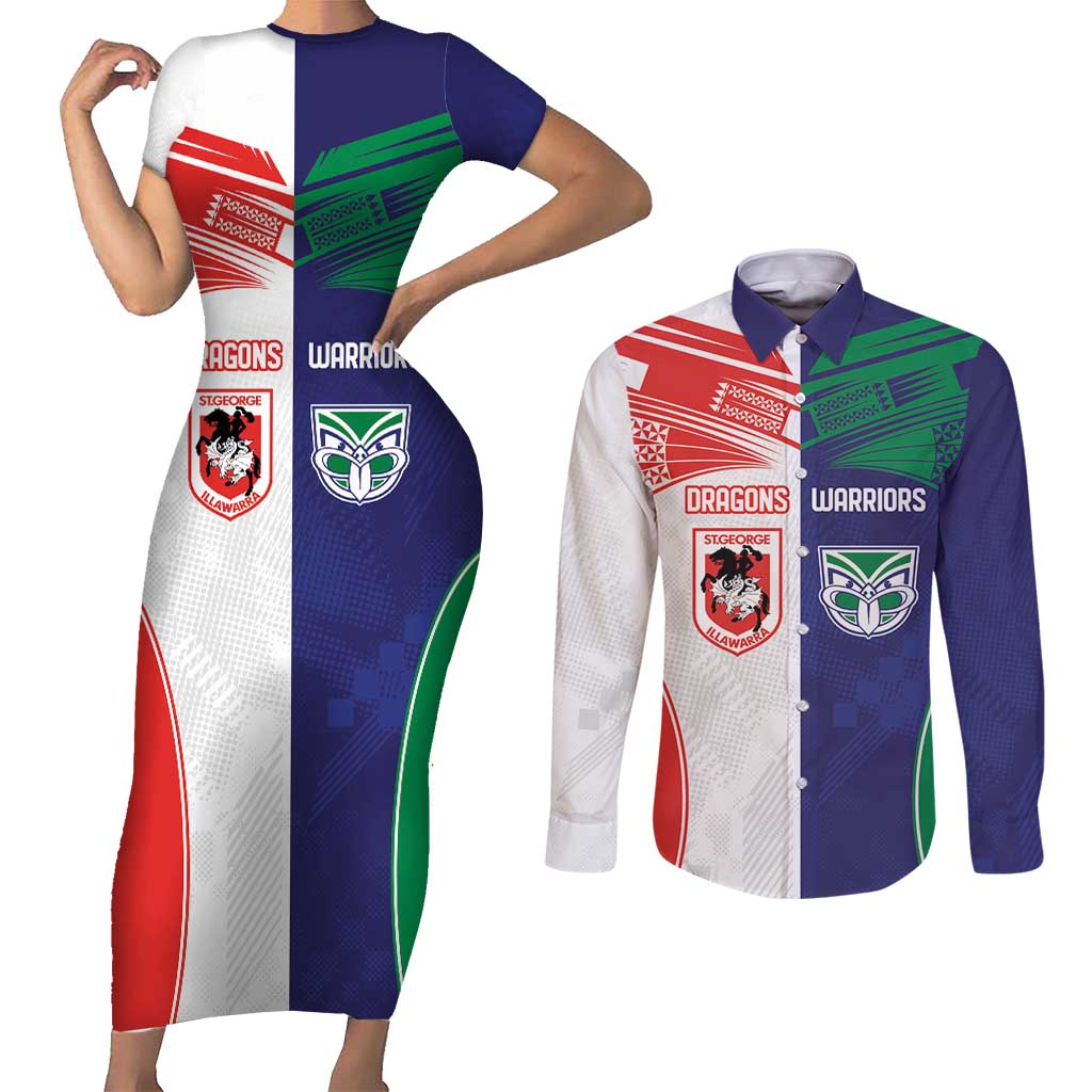 Custom Warriors-Dragons Couples Matching Short Sleeve Bodycon Dress and Long Sleeve Button Shirt Together Sporty Style