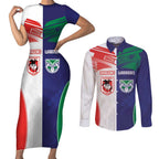 Custom Warriors-Dragons Couples Matching Short Sleeve Bodycon Dress and Long Sleeve Button Shirt Together Sporty Style