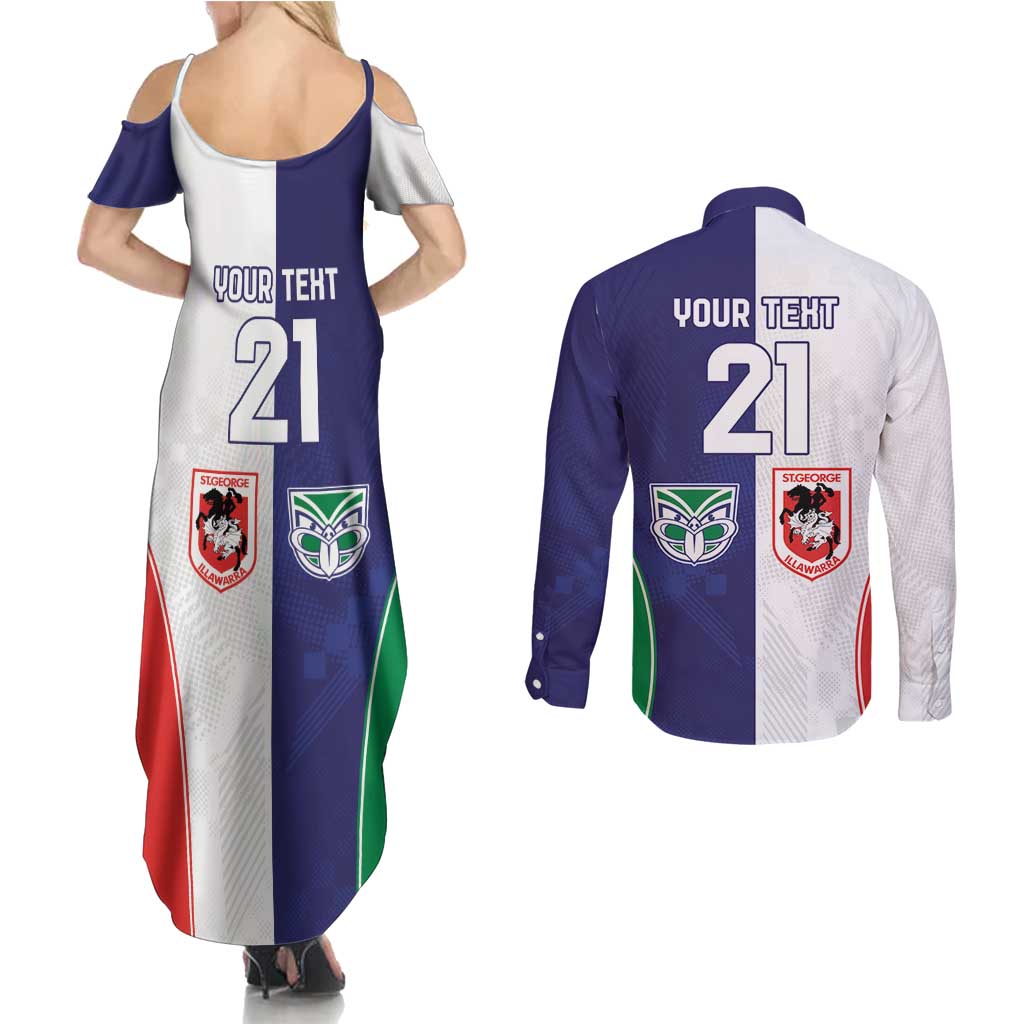 Custom Warriors-Dragons Couples Matching Summer Maxi Dress and Long Sleeve Button Shirt Together Sporty Style