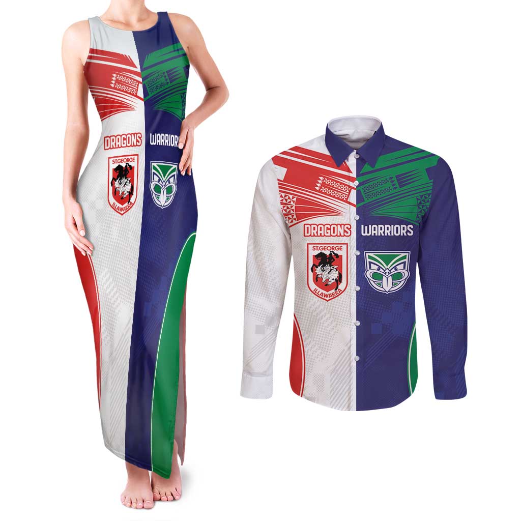 Custom Warriors-Dragons Couples Matching Tank Maxi Dress and Long Sleeve Button Shirt Together Sporty Style