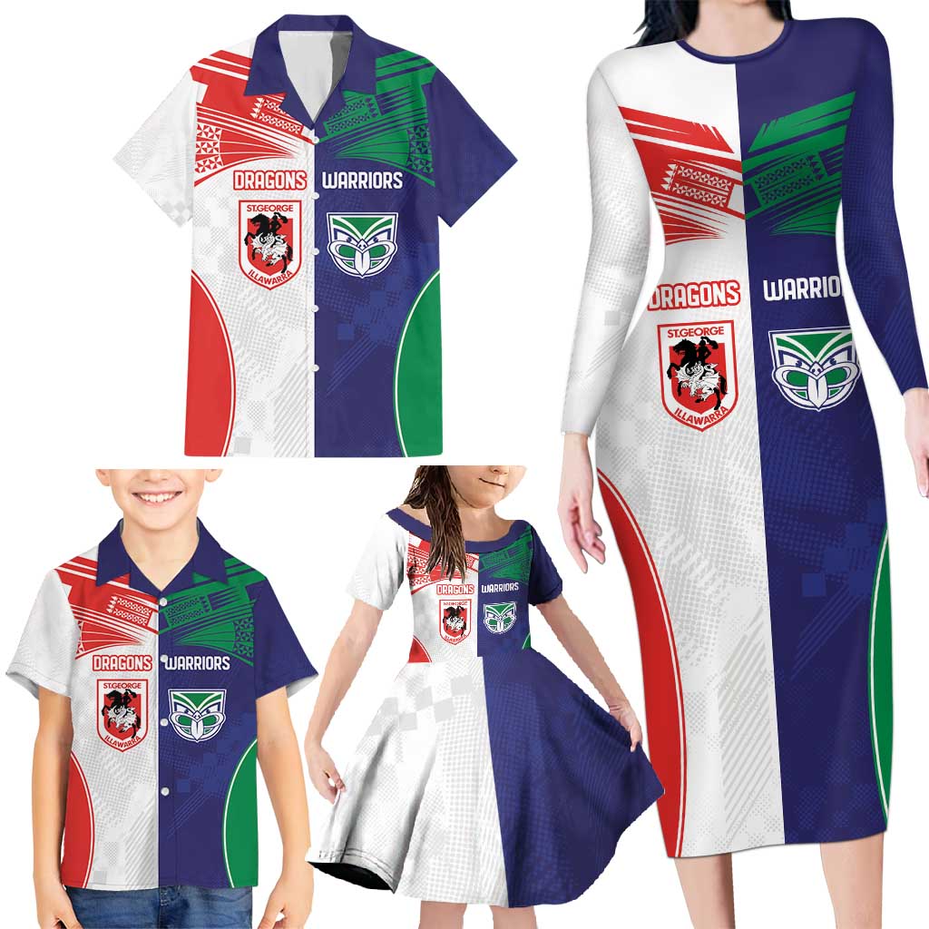 Custom Warriors-Dragons Family Matching Long Sleeve Bodycon Dress and Hawaiian Shirt Together Sporty Style