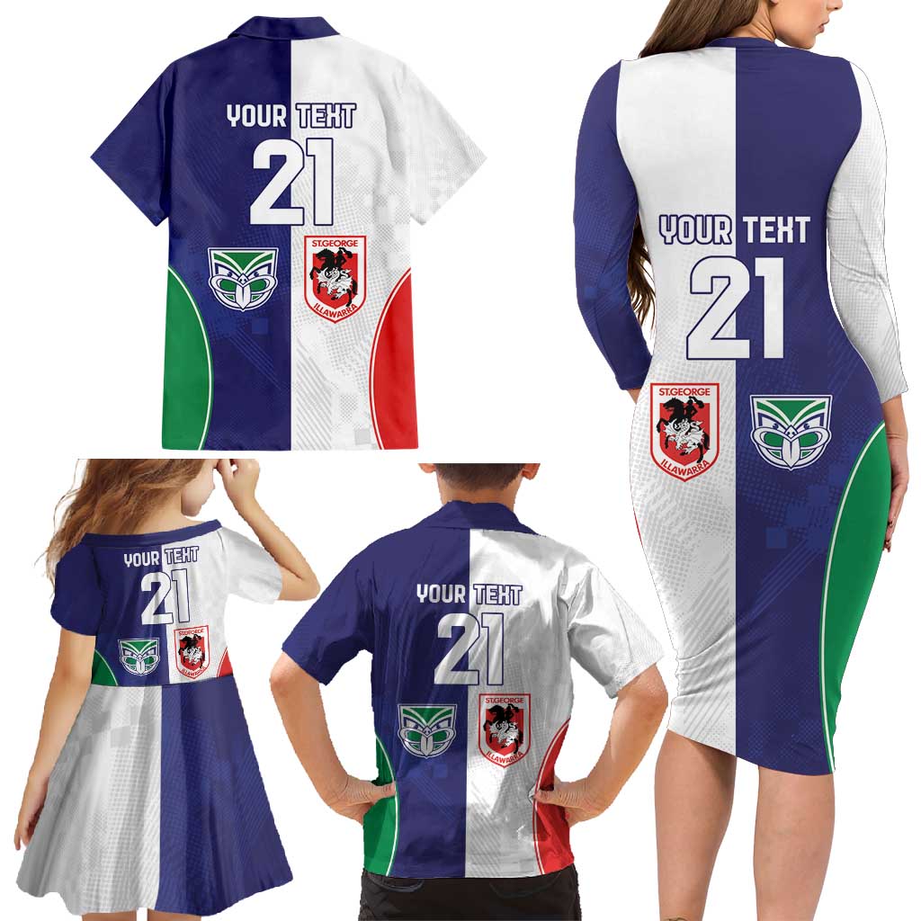 Custom Warriors-Dragons Family Matching Long Sleeve Bodycon Dress and Hawaiian Shirt Together Sporty Style