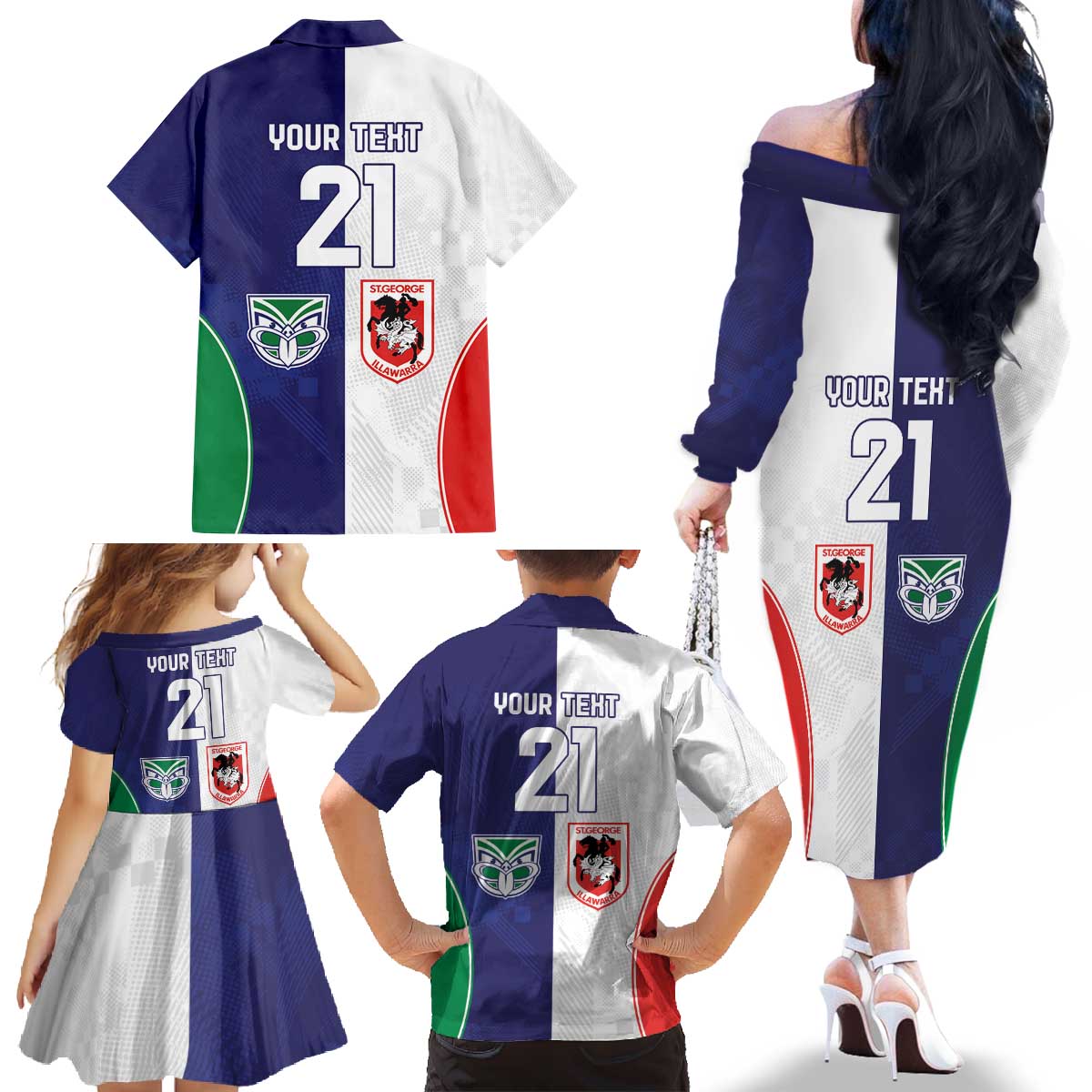 Custom Warriors-Dragons Family Matching Off The Shoulder Long Sleeve Dress and Hawaiian Shirt Together Sporty Style
