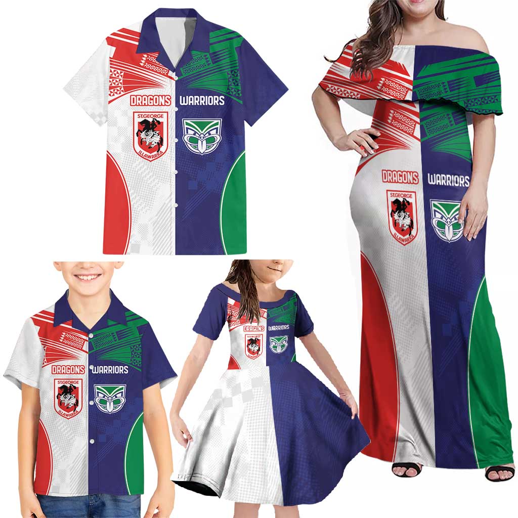 Custom Warriors-Dragons Family Matching Off Shoulder Maxi Dress and Hawaiian Shirt Together Sporty Style