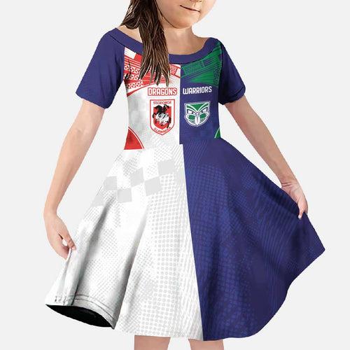 Custom Warriors-Dragons Family Matching Off Shoulder Maxi Dress and Hawaiian Shirt Together Sporty Style